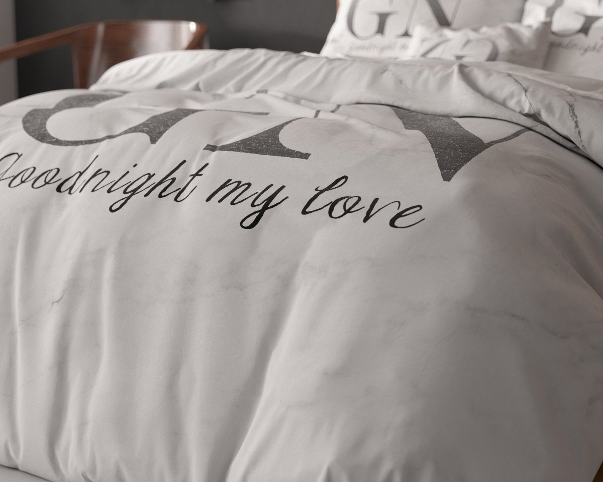 100% Microfibre Duvet Cover Set Goodnight | Silver | Single - 140cm (W) x 220cm (L) - The Bedding & Blankets Store