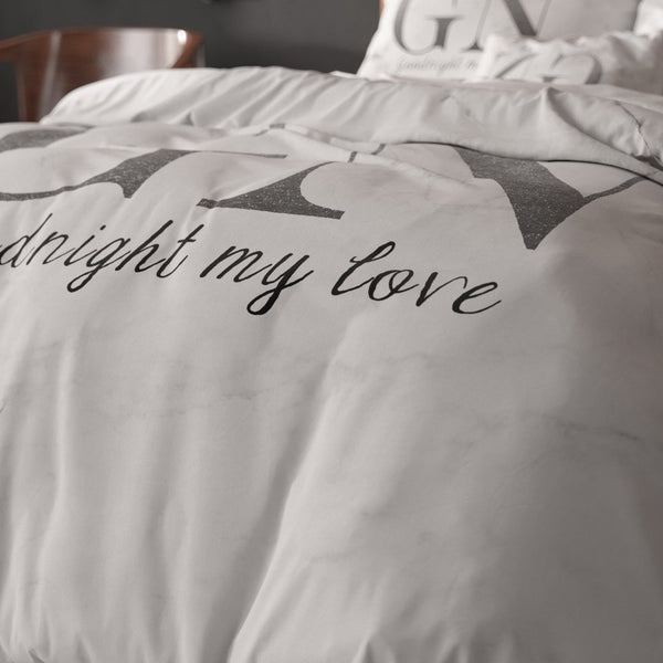 100% Microfibre Duvet Cover Set Goodnight | Silver | Single - 140cm (W) x 220cm (L) - The Bedding & Blankets Store