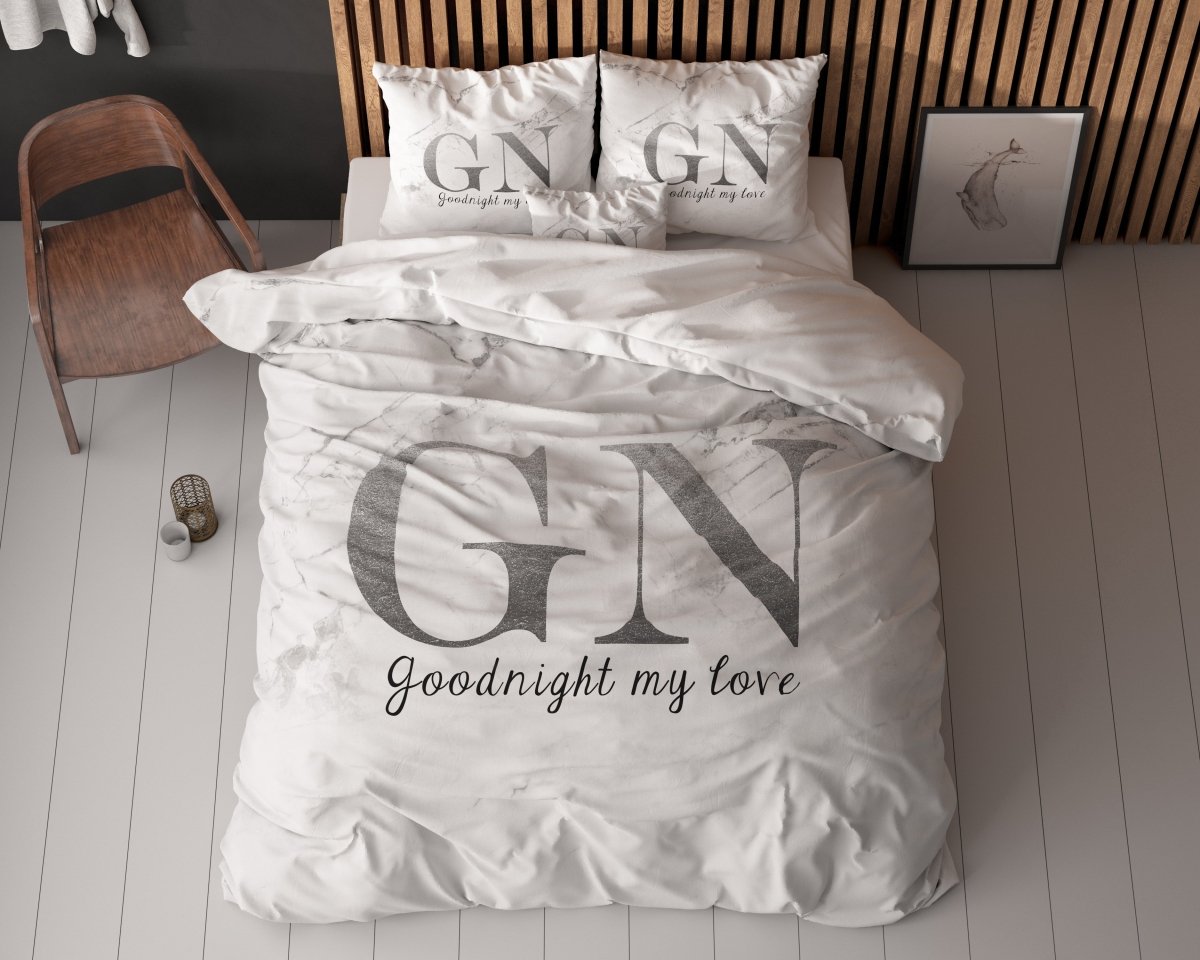 100% Microfibre Duvet Cover Set Goodnight | Silver | Single - 140cm (W) x 220cm (L) - The Bedding & Blankets Store
