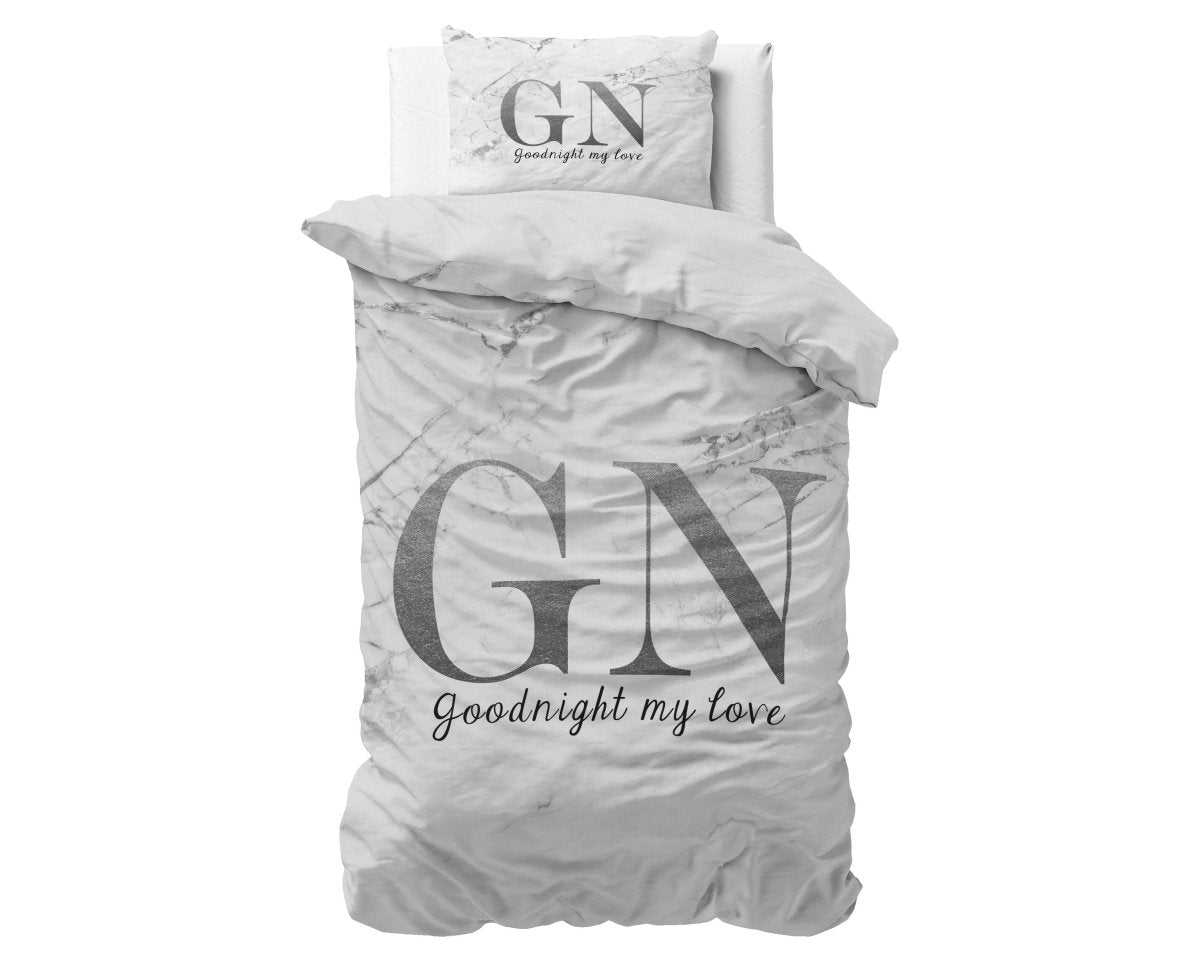 100% Microfibre Duvet Cover Set Goodnight | Silver | Single - 140cm (W) x 220cm (L) - The Bedding & Blankets Store
