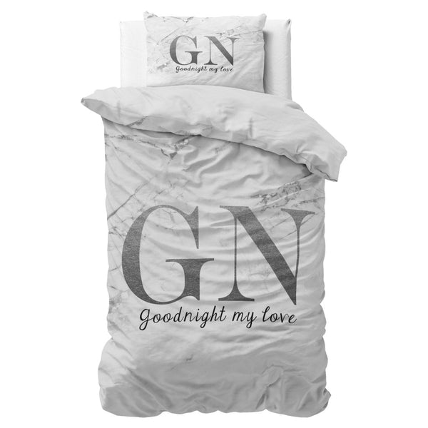 100% Microfibre Duvet Cover Set Goodnight | Silver | Single - 140cm (W) x 220cm (L) - The Bedding & Blankets Store