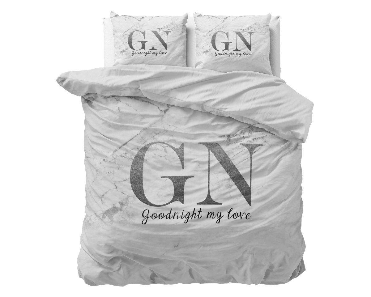 100% Microfibre Duvet Cover Set Goodnight | Silver | Single - 140cm (W) x 220cm (L) - The Bedding & Blankets Store