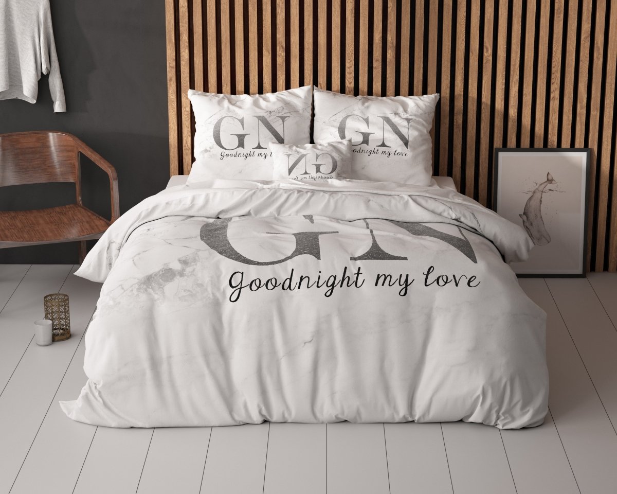 100% Microfibre Duvet Cover Set Goodnight | Silver | Single - 140cm (W) x 220cm (L) - The Bedding & Blankets Store