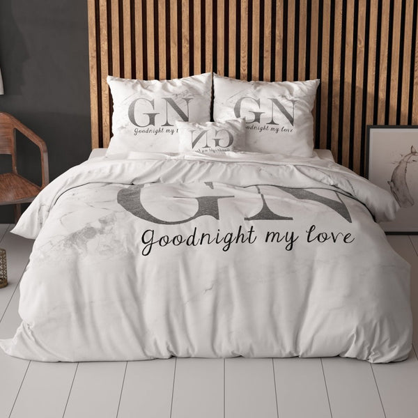 100% Microfibre Duvet Cover Set Goodnight | Silver | Single - 140cm (W) x 220cm (L) - The Bedding & Blankets Store