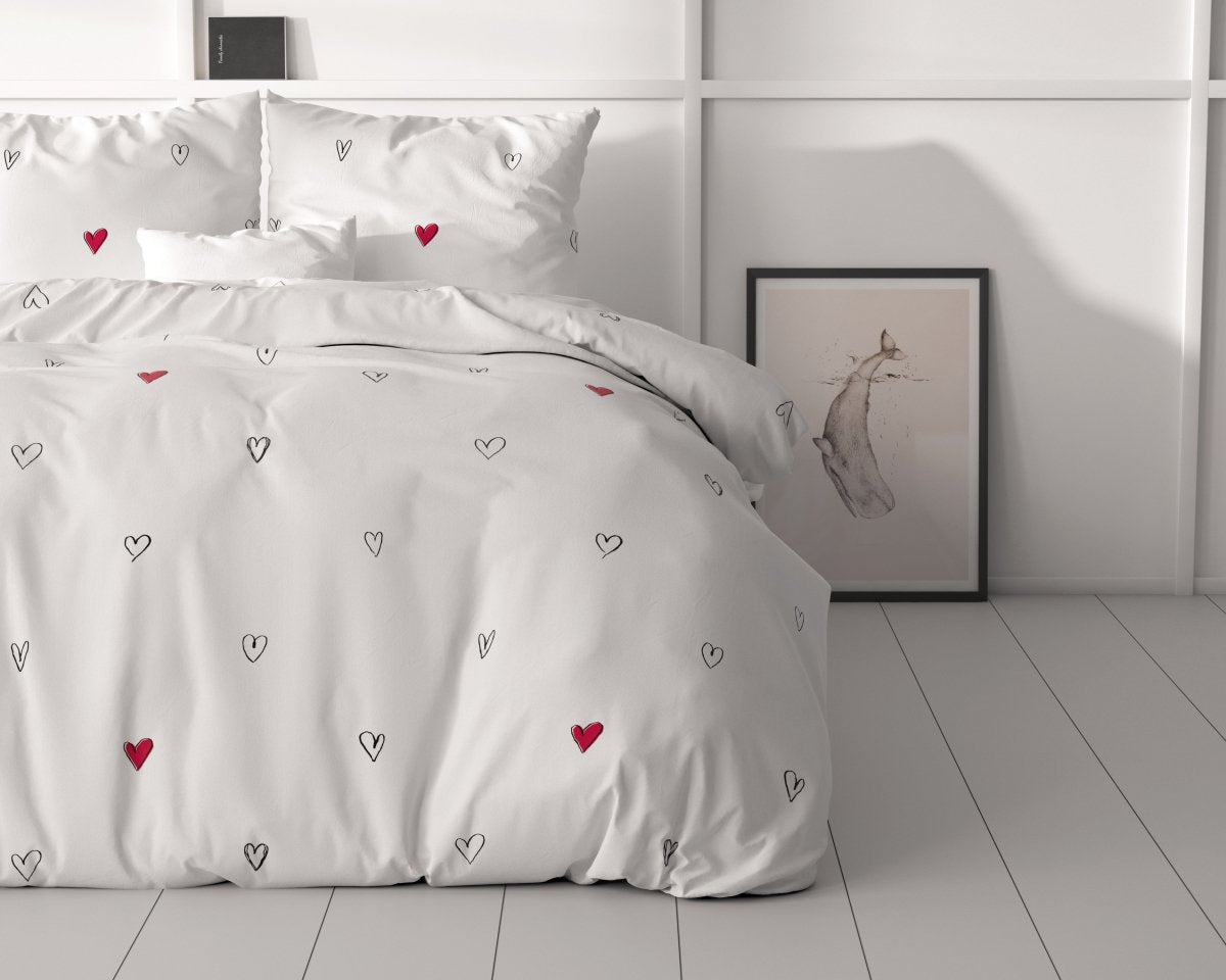100% Microfibre Duvet Cover Set Hearts Everywhere | White | Single - 140cm (W) x 220cm (L) - The Bedding & Blankets Store