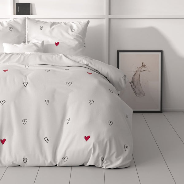 100% Microfibre Duvet Cover Set Hearts Everywhere | White | Single - 140cm (W) x 220cm (L) - The Bedding & Blankets Store