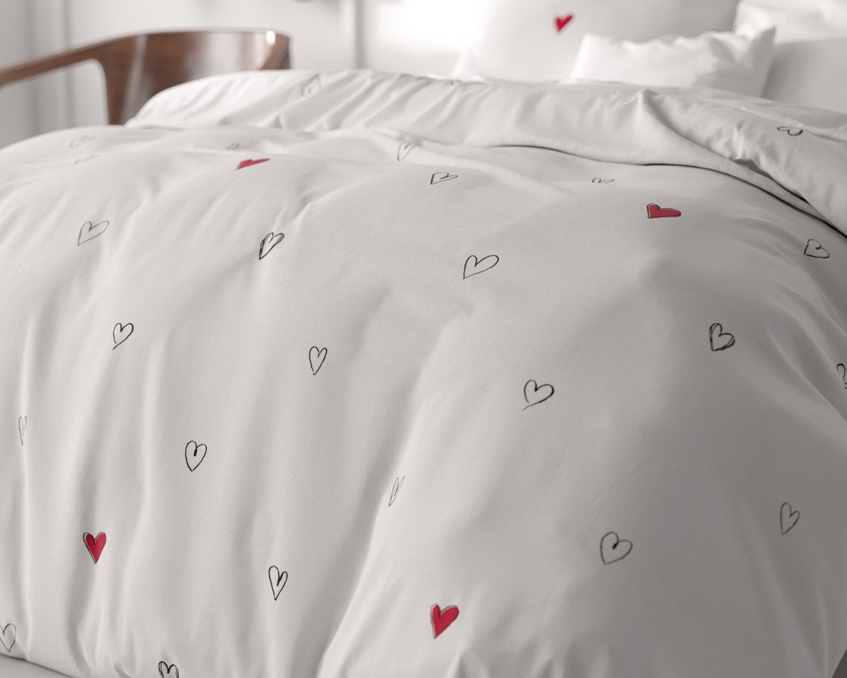 100% Microfibre Duvet Cover Set Hearts Everywhere | White | Single - 140cm (W) x 220cm (L) - The Bedding & Blankets Store