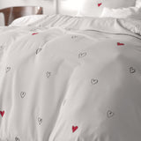 100% Microfibre Duvet Cover Set Hearts Everywhere | White | Single - 140cm (W) x 220cm (L) - The Bedding & Blankets Store