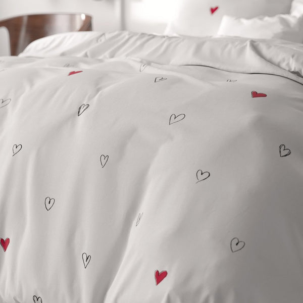 100% Microfibre Duvet Cover Set Hearts Everywhere | White | Single - 140cm (W) x 220cm (L) - The Bedding & Blankets Store