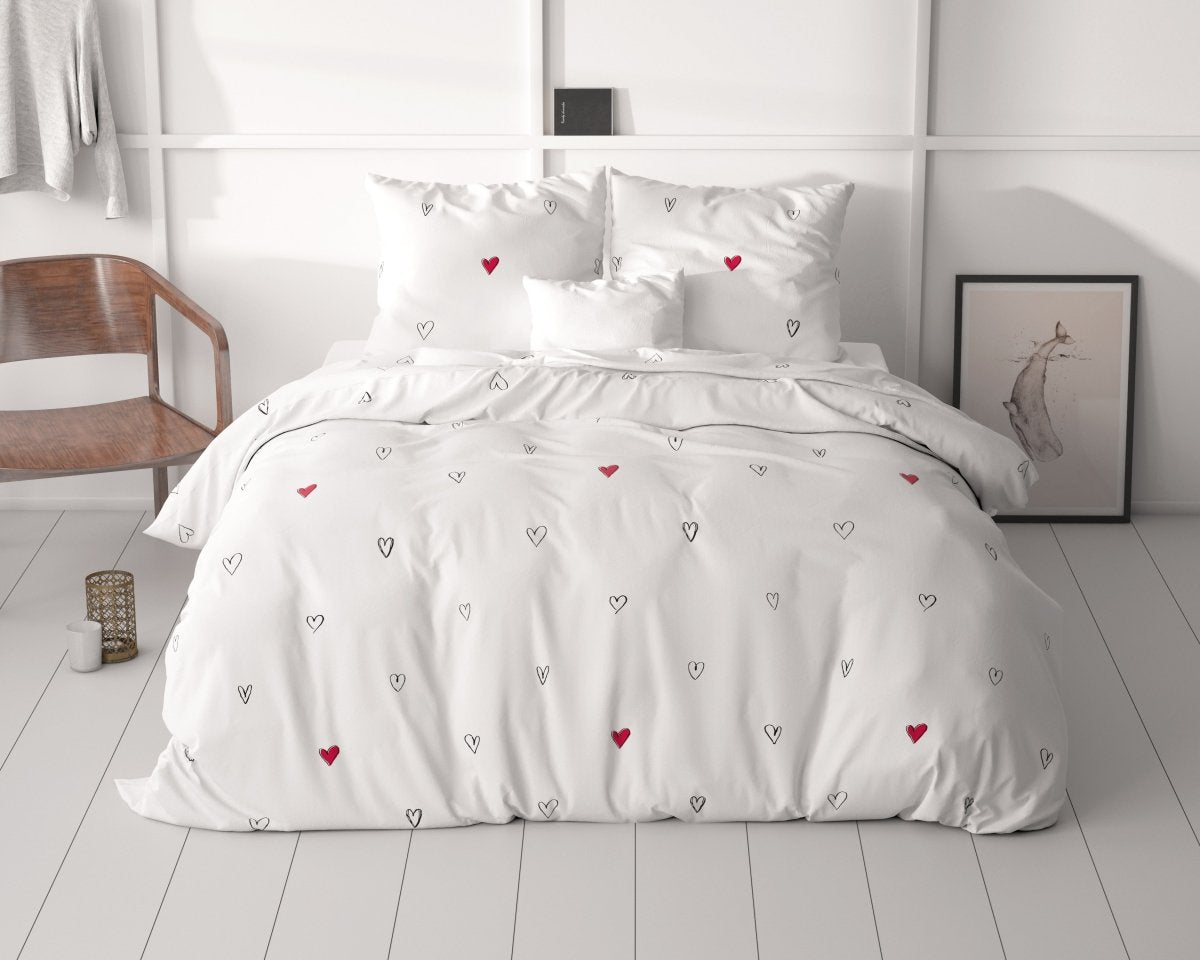 100% Microfibre Duvet Cover Set Hearts Everywhere | White | Single - 140cm (W) x 220cm (L) - The Bedding & Blankets Store