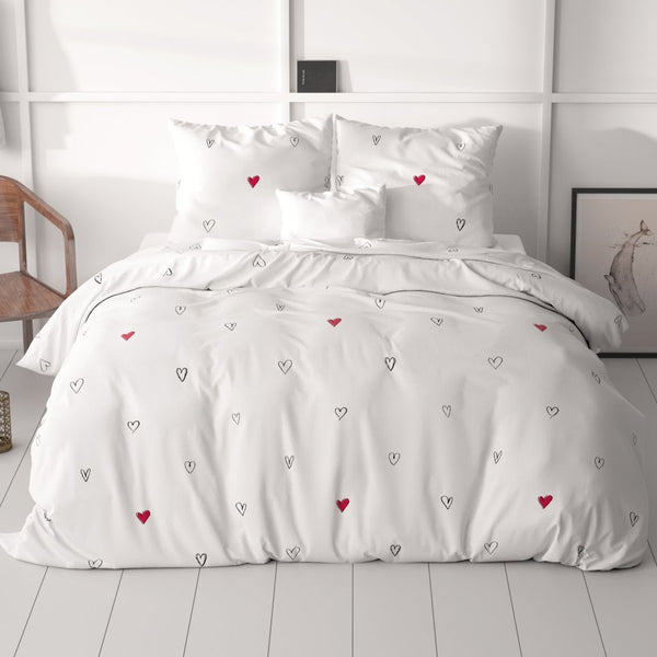 100% Microfibre Duvet Cover Set Hearts Everywhere | White | Single - 140cm (W) x 220cm (L) - The Bedding & Blankets Store