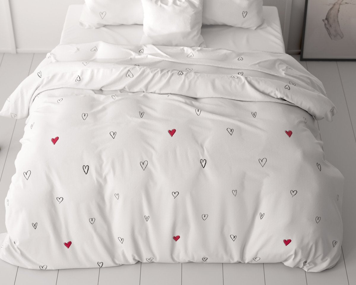 100% Microfibre Duvet Cover Set Hearts Everywhere | White | Single - 140cm (W) x 220cm (L) - The Bedding & Blankets Store