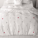 100% Microfibre Duvet Cover Set Hearts Everywhere | White | Single - 140cm (W) x 220cm (L) - The Bedding & Blankets Store