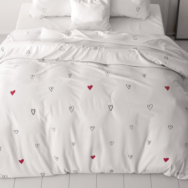 100% Microfibre Duvet Cover Set Hearts Everywhere | White | Single - 140cm (W) x 220cm (L) - The Bedding & Blankets Store