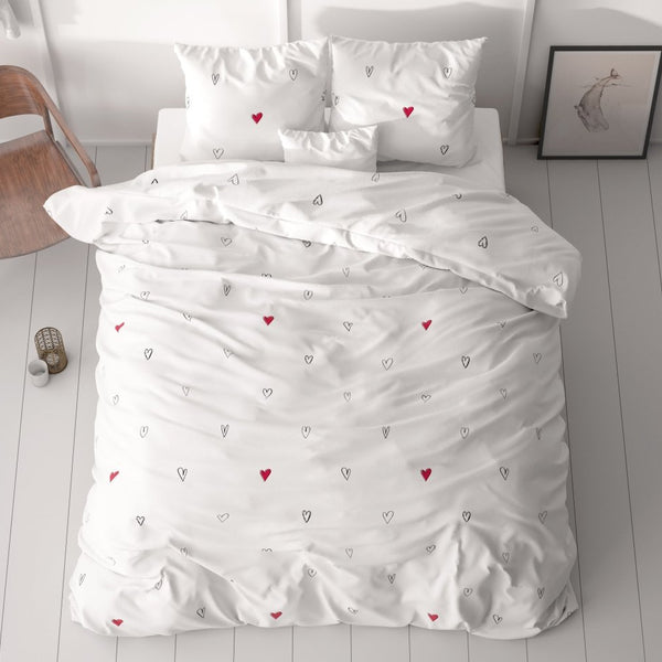 100% Microfibre Duvet Cover Set Hearts Everywhere | White | Single - 140cm (W) x 220cm (L) - The Bedding & Blankets Store