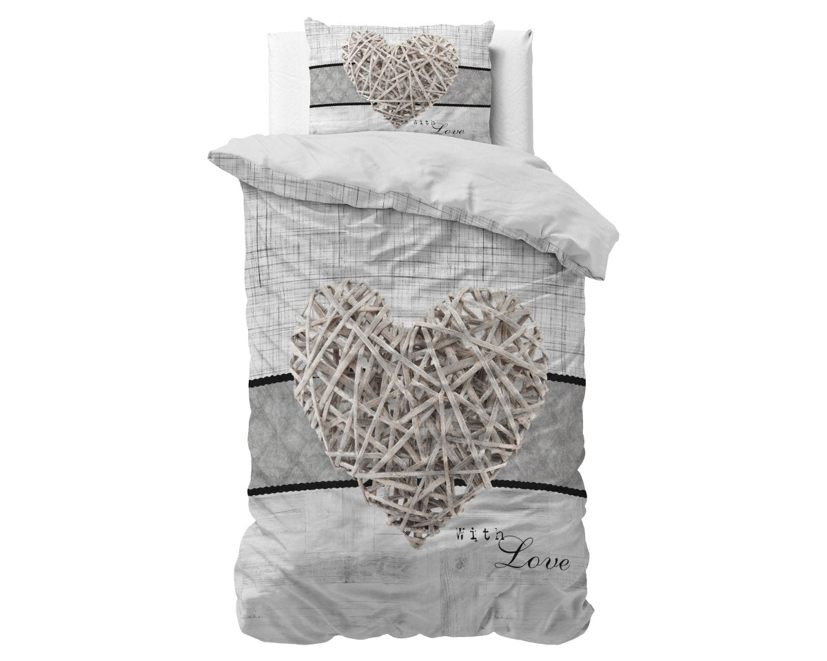 100% Microfibre Duvet Cover Set Home Is Heart | White | Single - 140cm (W) x 220cm (L) - The Bedding & Blankets Store