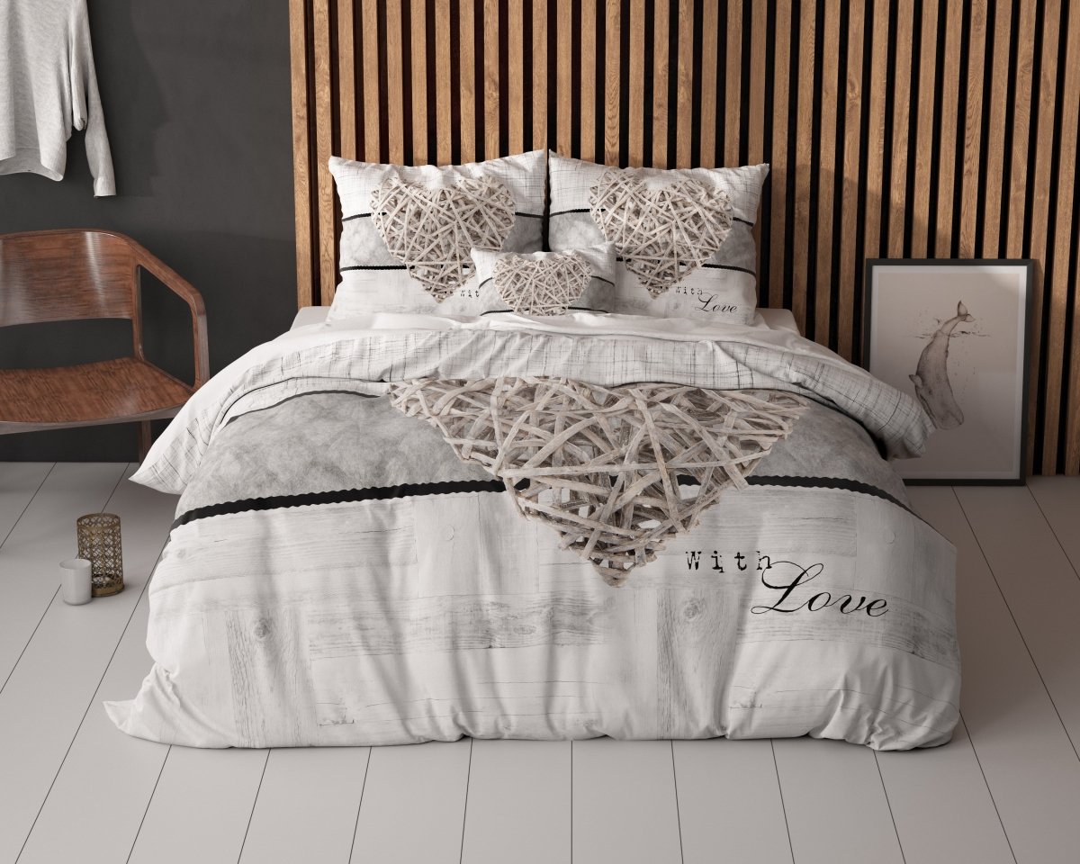 100% Microfibre Duvet Cover Set Home Is Heart | White | Single - 140cm (W) x 220cm (L) - The Bedding & Blankets Store