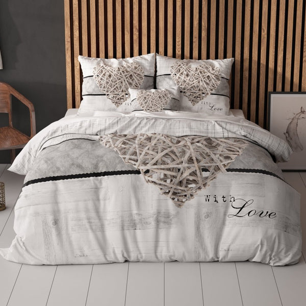 100% Microfibre Duvet Cover Set Home Is Heart | White | Single - 140cm (W) x 220cm (L) - The Bedding & Blankets Store