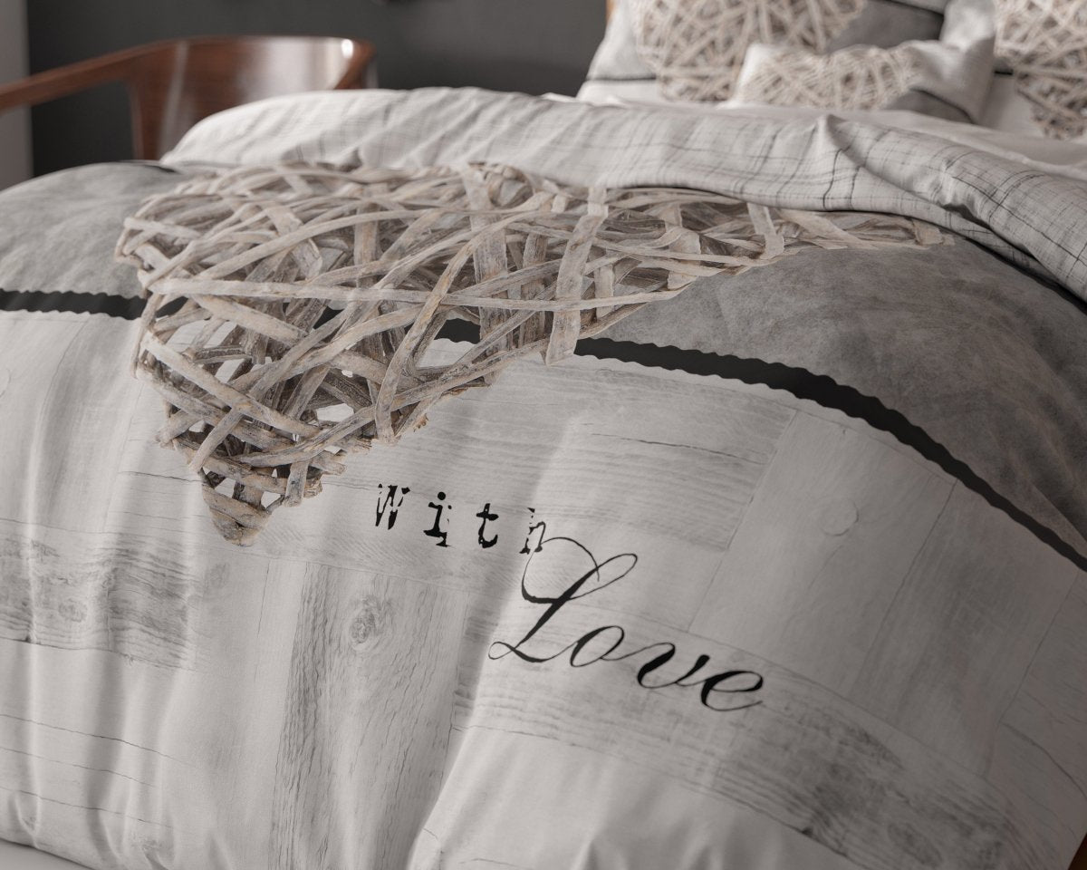 100% Microfibre Duvet Cover Set Home Is Heart | White | Single - 140cm (W) x 220cm (L) - The Bedding & Blankets Store