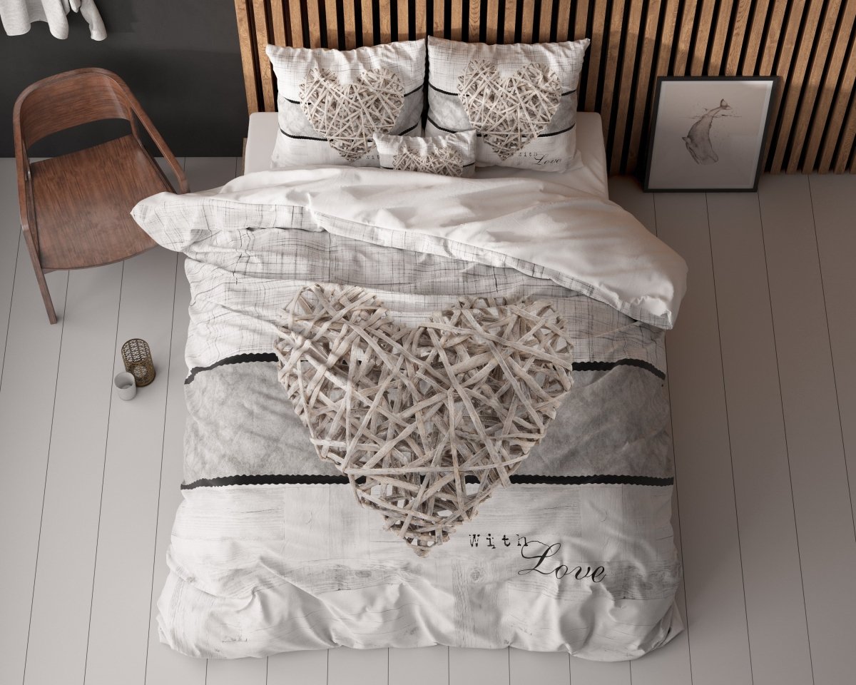 100% Microfibre Duvet Cover Set Home Is Heart | White | Single - 140cm (W) x 220cm (L) - The Bedding & Blankets Store