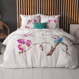 100% Microfibre Duvet Cover Set Magnolias | White | Single - 140cm (W) x 220cm (L) - The Bedding & Blankets Store