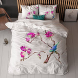 100% Microfibre Duvet Cover Set Magnolias | White | Single - 140cm (W) x 220cm (L) - The Bedding & Blankets Store