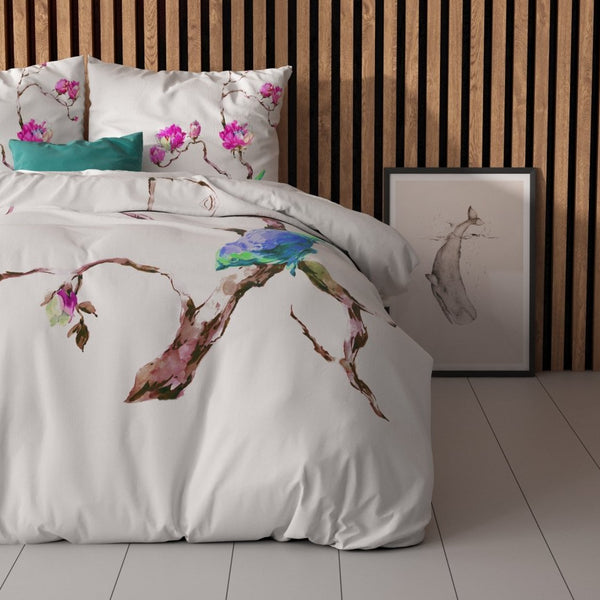 100% Microfibre Duvet Cover Set Magnolias | White | Single - 140cm (W) x 220cm (L) - The Bedding & Blankets Store