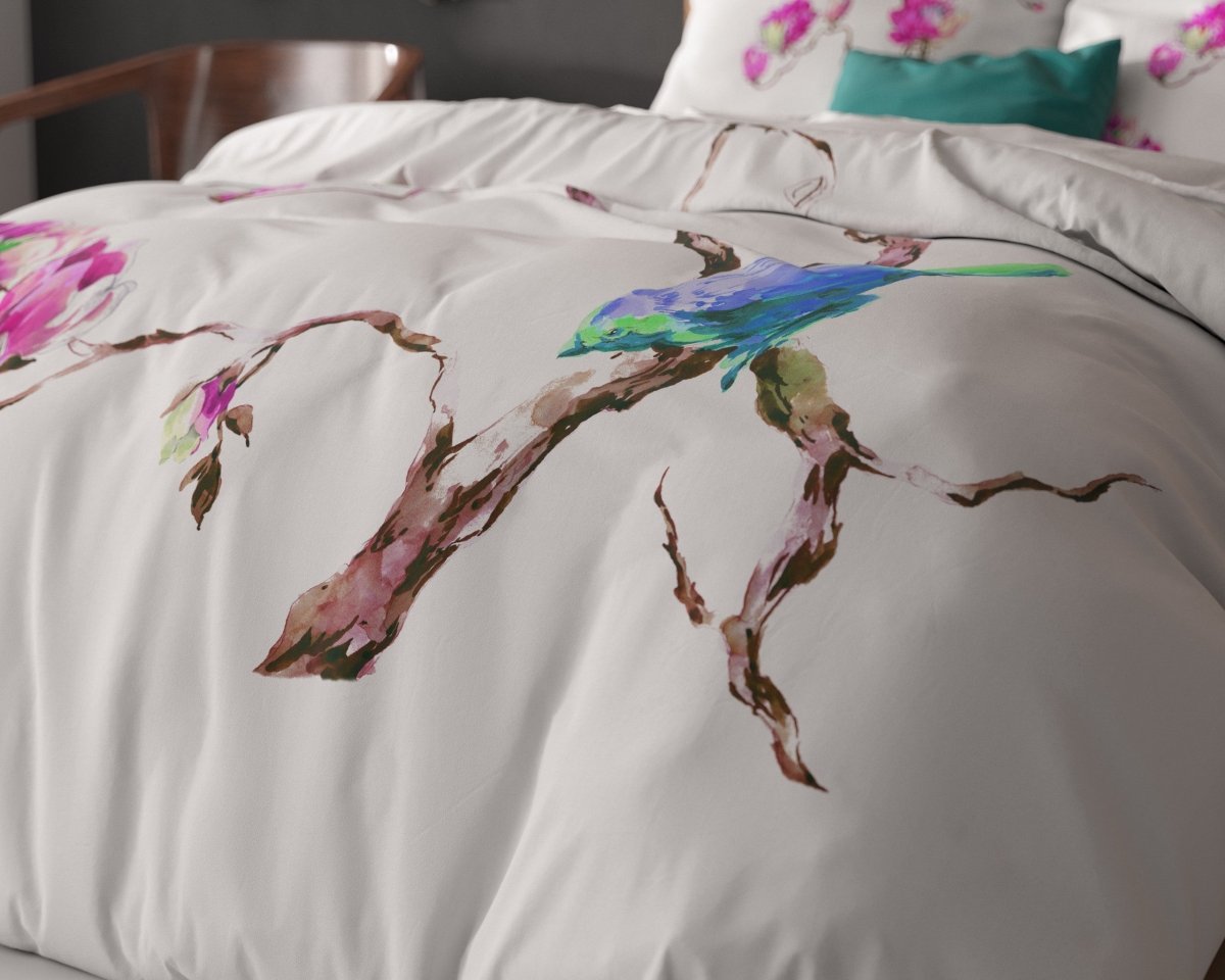 100% Microfibre Duvet Cover Set Magnolias | White | Single - 140cm (W) x 220cm (L) - The Bedding & Blankets Store