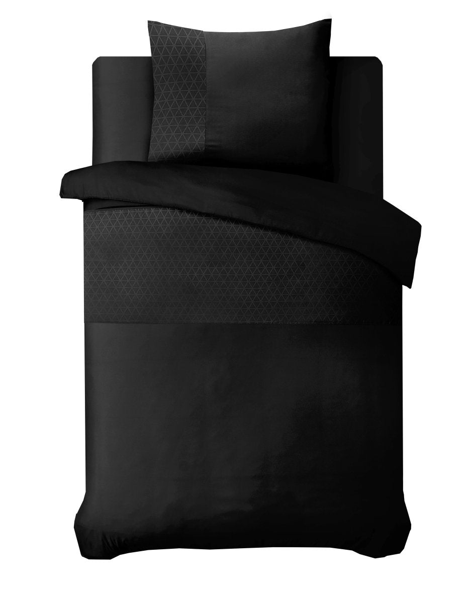 100% Microfibre Duvet Cover Set Monte Negro | Black | Single - 140cm (W) x 220cm (L) - The Bedding & Blankets Store