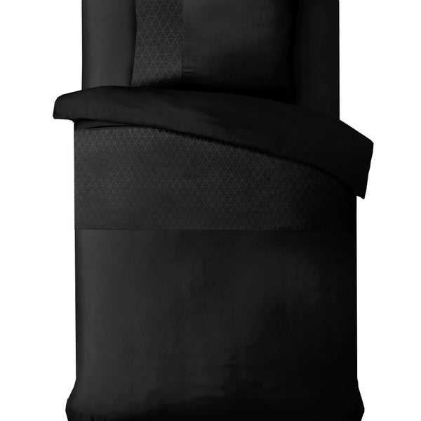 100% Microfibre Duvet Cover Set Monte Negro | Black | Single - 140cm (W) x 220cm (L) - The Bedding & Blankets Store