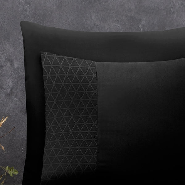 100% Microfibre Duvet Cover Set Monte Negro | Black | Single - 140cm (W) x 220cm (L) - The Bedding & Blankets Store