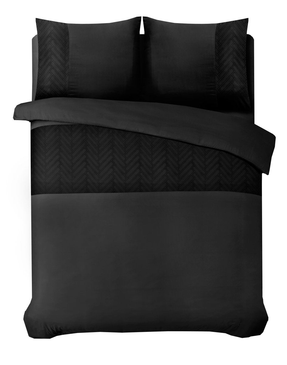 100% Microfibre Duvet Cover Set Monte Negro | Black | Single - 140cm (W) x 220cm (L) - The Bedding & Blankets Store