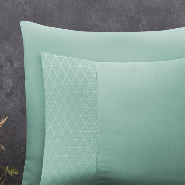 100% Microfibre Duvet Cover Set Monte Negro | Mint Green | Single - 140cm (W) x 220cm (L) - The Bedding & Blankets Store