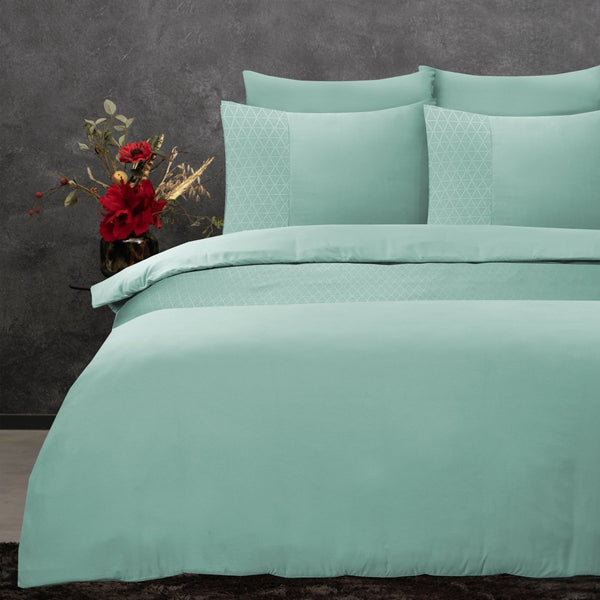 100% Microfibre Duvet Cover Set Monte Negro | Mint Green | Single - 140cm (W) x 220cm (L) - The Bedding & Blankets Store