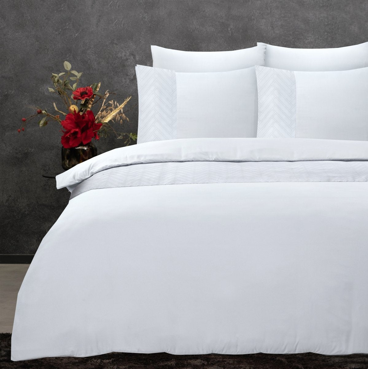 100% Microfibre Duvet Cover Set Monte Negro | White | Single - 140cm (W) x 220cm (L) - The Bedding & Blankets Store