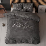 100% Microfibre Duvet Cover Set Mr and Mrs Heart | Grey Anthracite | Single - 140cm (W) x 220cm (L) - The Bedding & Blankets Store