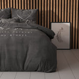 100% Microfibre Duvet Cover Set Mr and Mrs Heart | Grey Anthracite | Single - 140cm (W) x 220cm (L) - The Bedding & Blankets Store