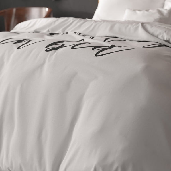 100% Microfibre Duvet Cover Set Namastay | White | Single - 140cm (W) x 220cm (L) - The Bedding & Blankets Store