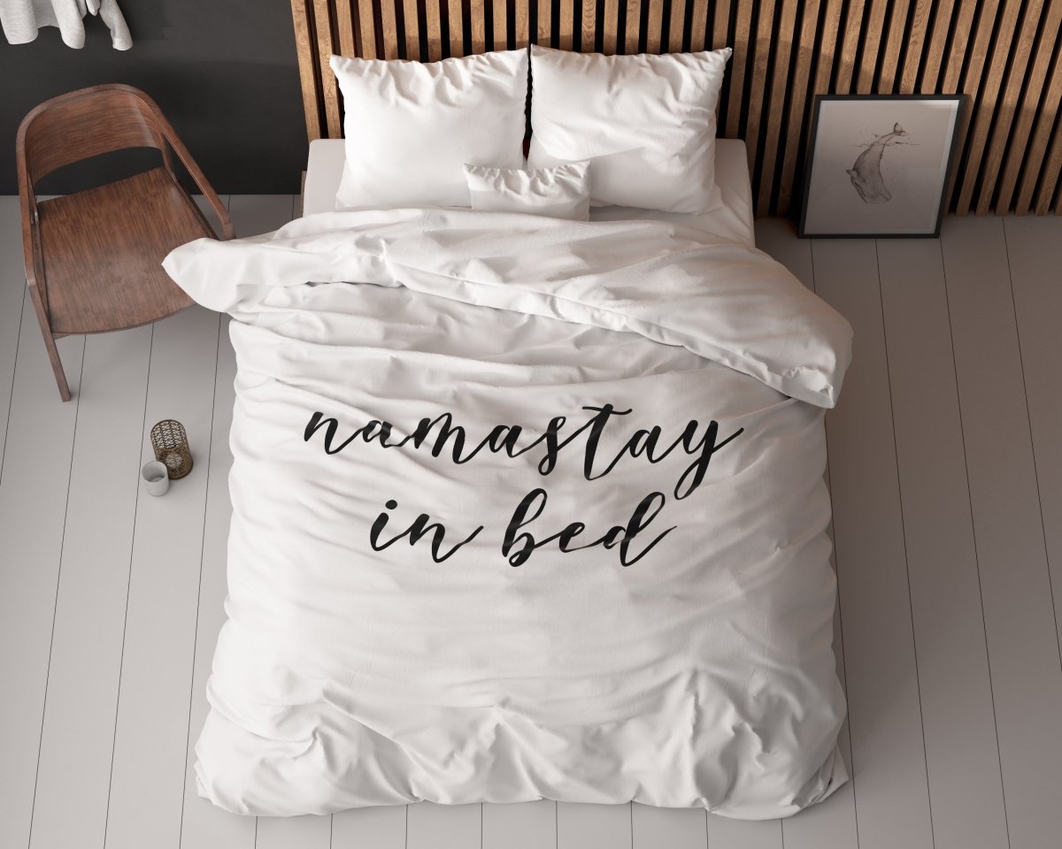 100% Microfibre Duvet Cover Set Namastay | White | Single - 140cm (W) x 220cm (L) - The Bedding & Blankets Store