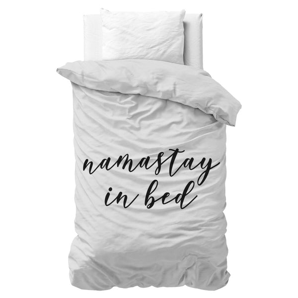 100% Microfibre Duvet Cover Set Namastay | White | Single - 140cm (W) x 220cm (L) - The Bedding & Blankets Store