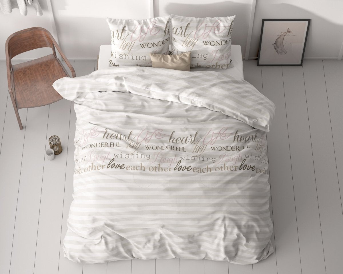 100% Microfibre Duvet Cover Set Pinky Words | Pink | Single - 140cm (W) x 220cm (L) - The Bedding & Blankets Store