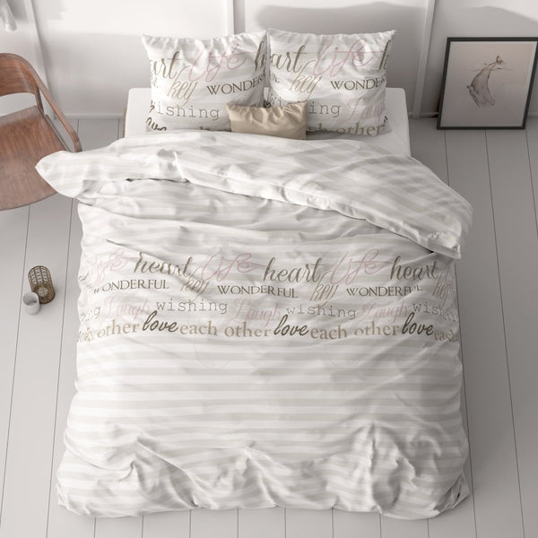 100% Microfibre Duvet Cover Set Pinky Words | Pink | Single - 140cm (W) x 220cm (L) - The Bedding & Blankets Store