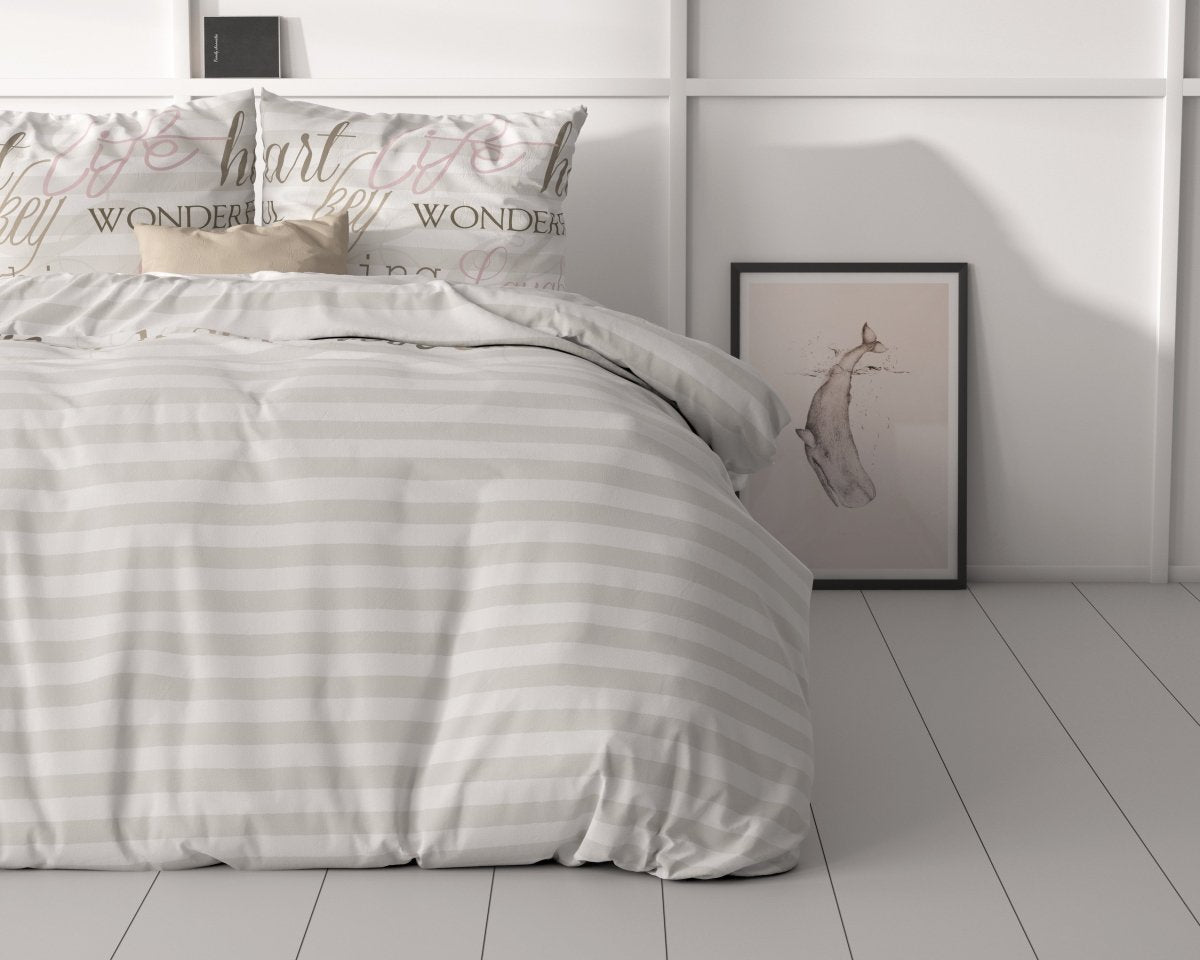100% Microfibre Duvet Cover Set Pinky Words | Pink | Single - 140cm (W) x 220cm (L) - The Bedding & Blankets Store