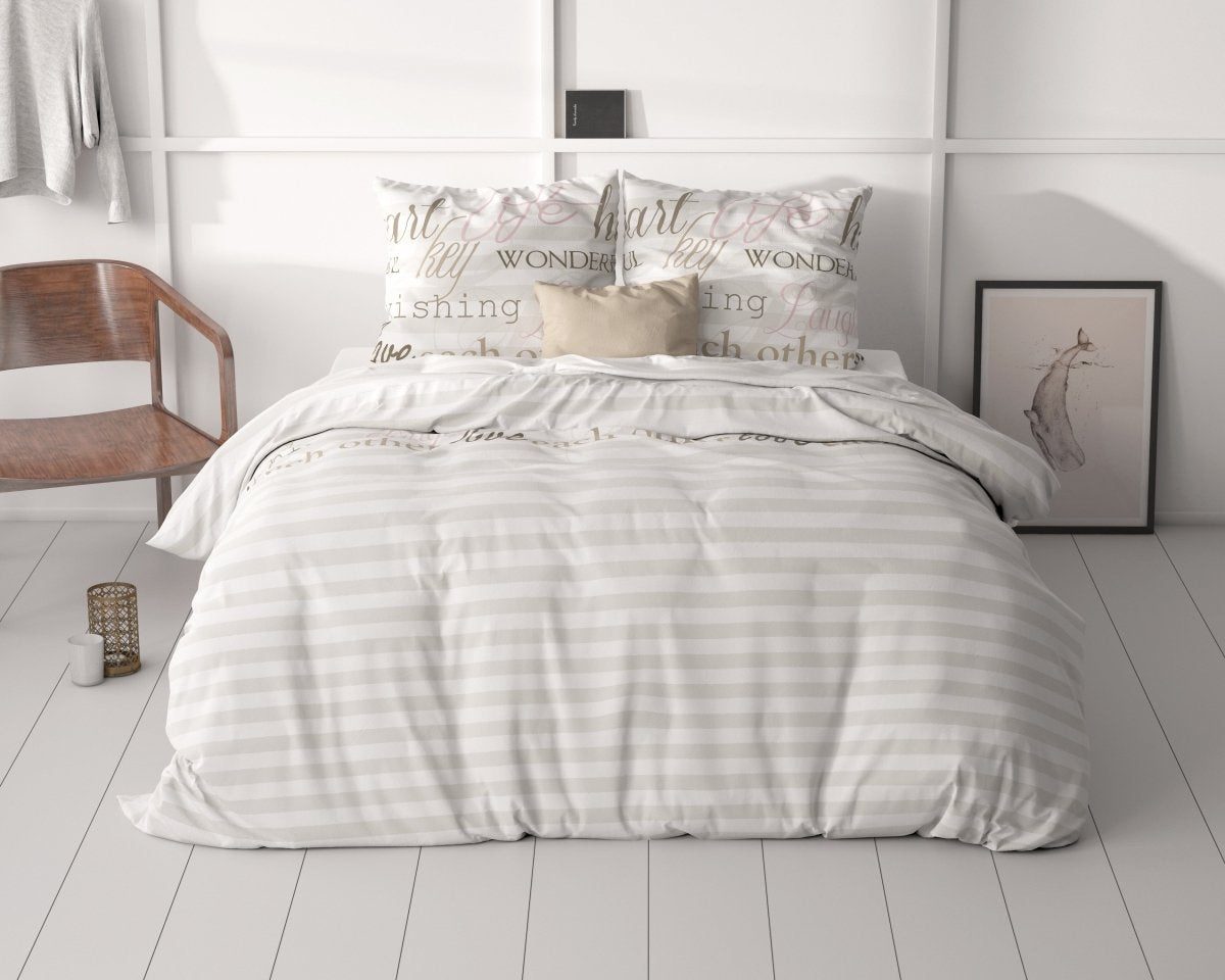 100% Microfibre Duvet Cover Set Pinky Words | Pink | Single - 140cm (W) x 220cm (L) - The Bedding & Blankets Store