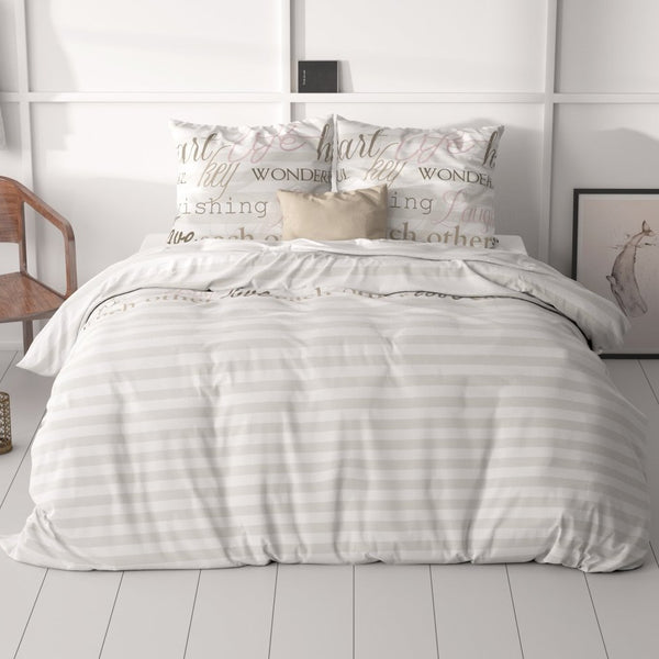 100% Microfibre Duvet Cover Set Pinky Words | Pink | Single - 140cm (W) x 220cm (L) - The Bedding & Blankets Store