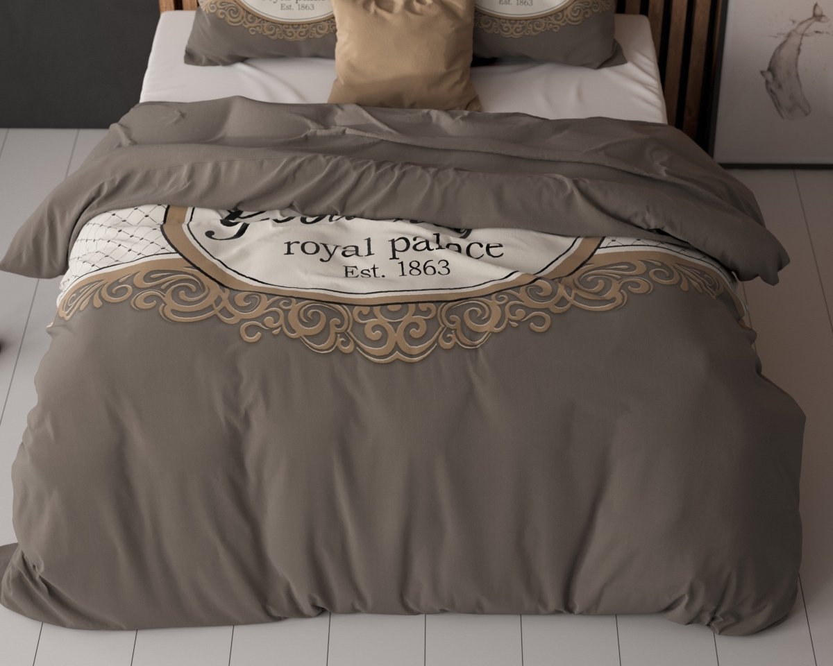 100% Microfibre Duvet Cover Set Royal Palace | Taupe | Single - 140cm (W) x 220cm (L) - The Bedding & Blankets Store