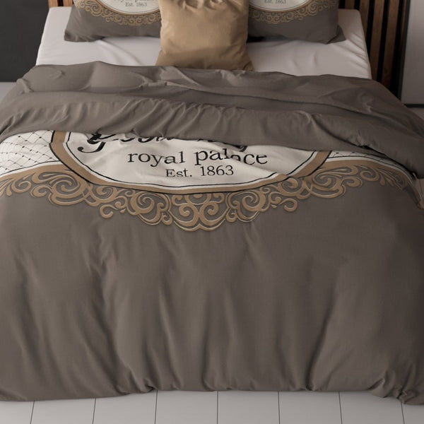 100% Microfibre Duvet Cover Set Royal Palace | Taupe | Single - 140cm (W) x 220cm (L) - The Bedding & Blankets Store