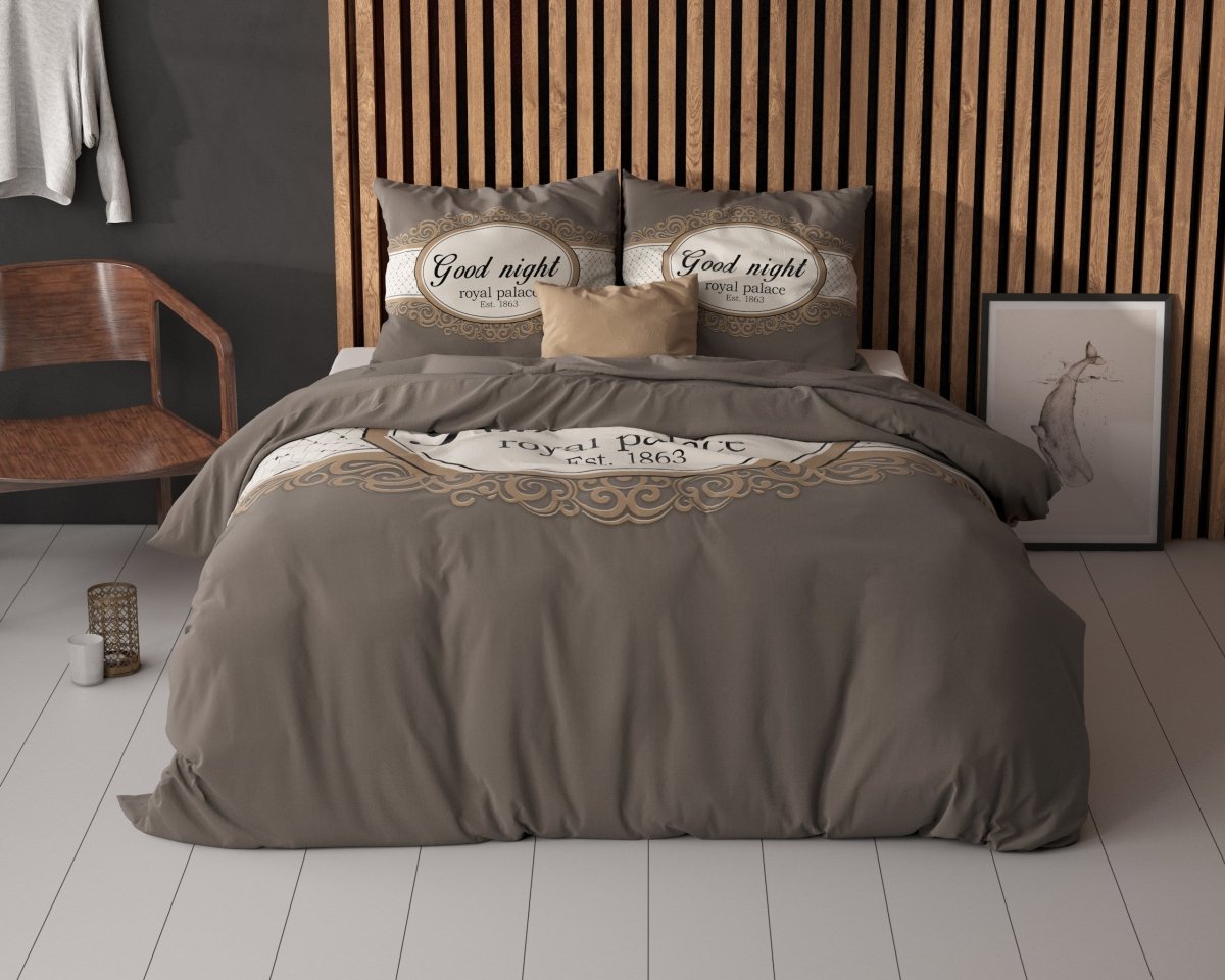 100% Microfibre Duvet Cover Set Royal Palace | Taupe | Single - 140cm (W) x 220cm (L) - The Bedding & Blankets Store