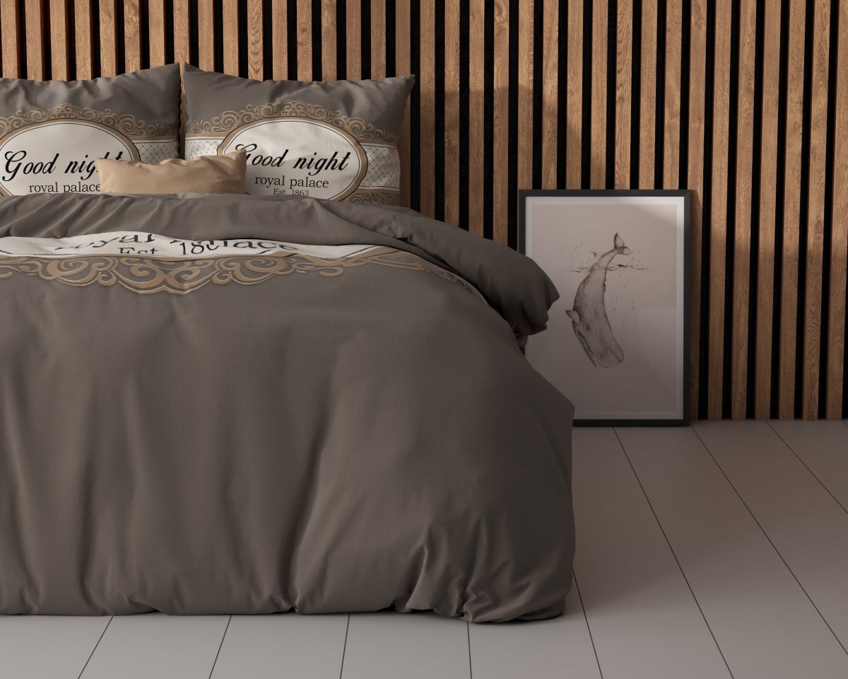 100% Microfibre Duvet Cover Set Royal Palace | Taupe | Single - 140cm (W) x 220cm (L) - The Bedding & Blankets Store
