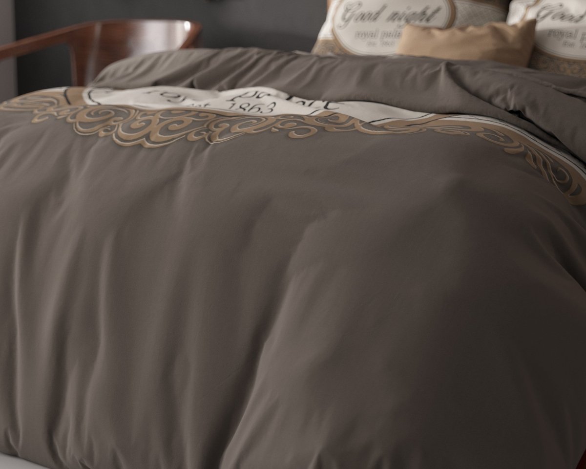 100% Microfibre Duvet Cover Set Royal Palace | Taupe | Single - 140cm (W) x 220cm (L) - The Bedding & Blankets Store